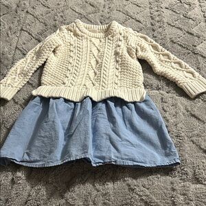 GAP Cream Cable Knit Sweater Dress with Blue Skirt